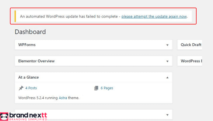An Automated WordPress Update Has Failed To Complete