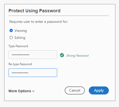 Password menu - Adobe Acrobat Reader